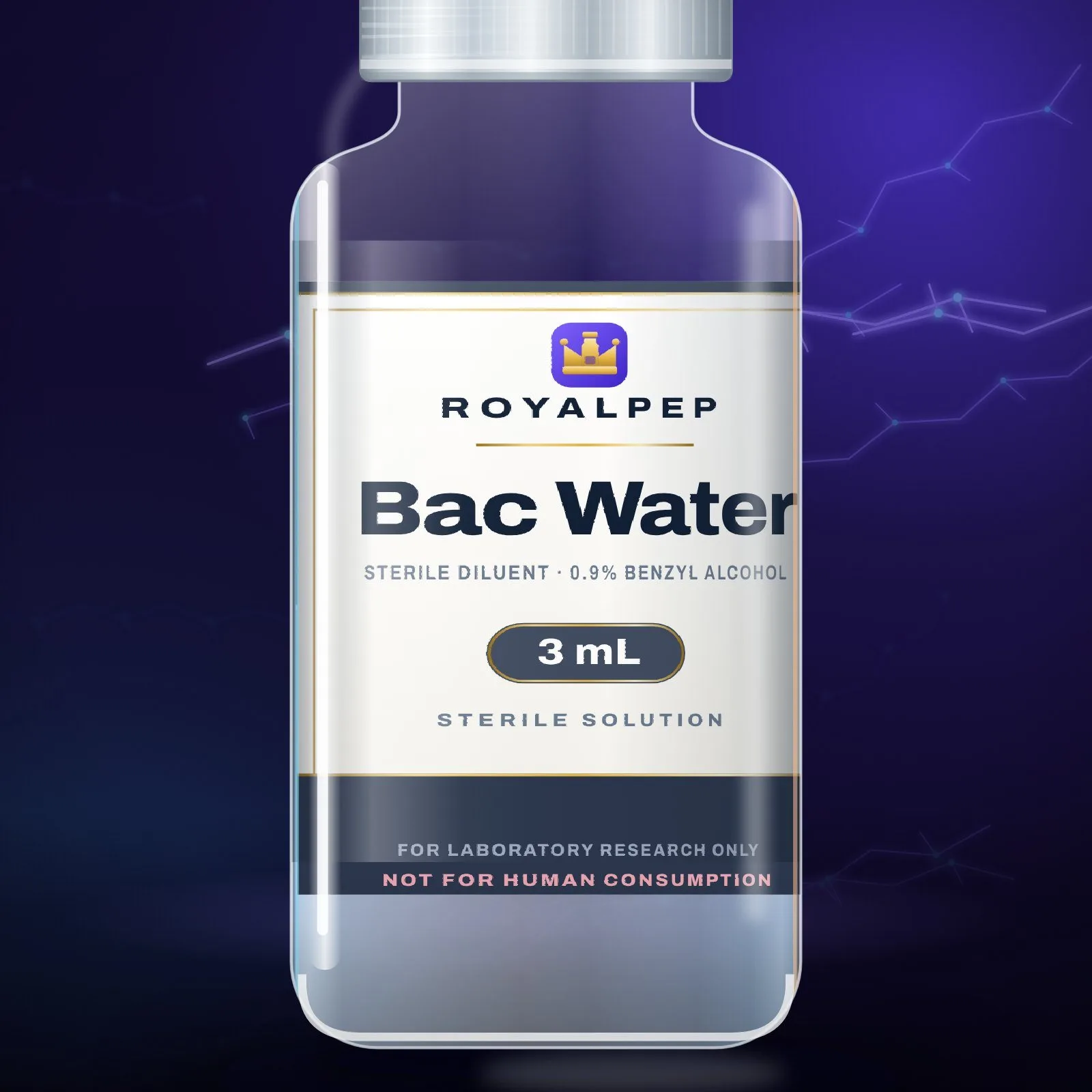 Bacteriostatic Water (0.9% benzyl alcohol) 3 mL, label detail
